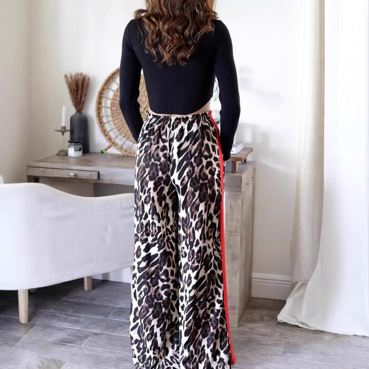 Dame Elegant og behagelig bukser med leopardmønster og side striber Stilla