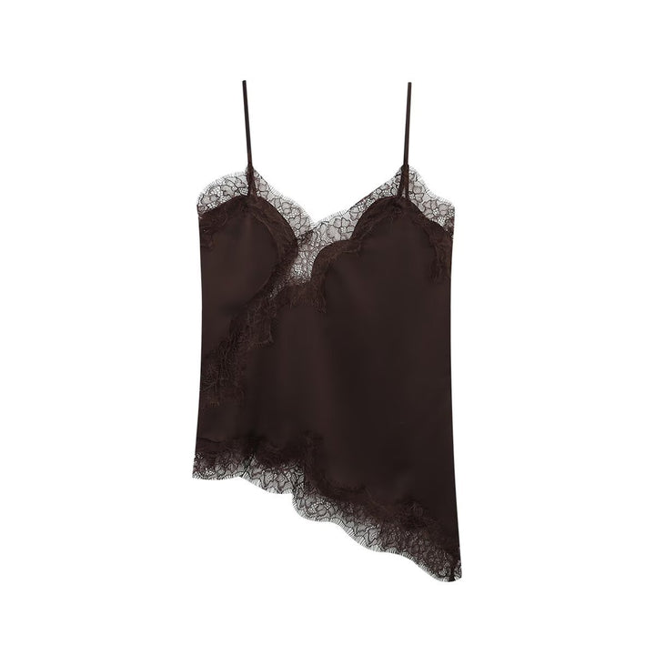 Dame-spids-camisole med asymmetrisk snit og elegante prikker Skovae