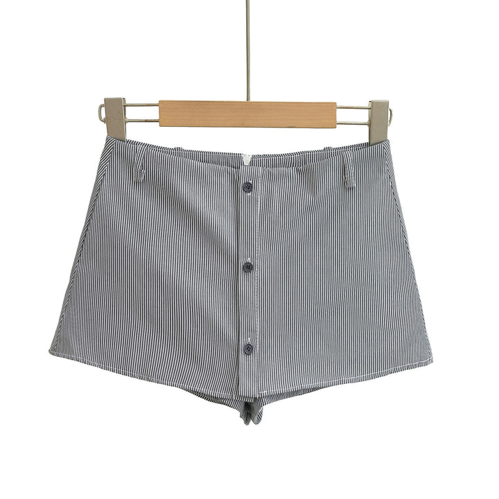 Dame stribede korte shorts med knaplukning og elegant søm Stilla