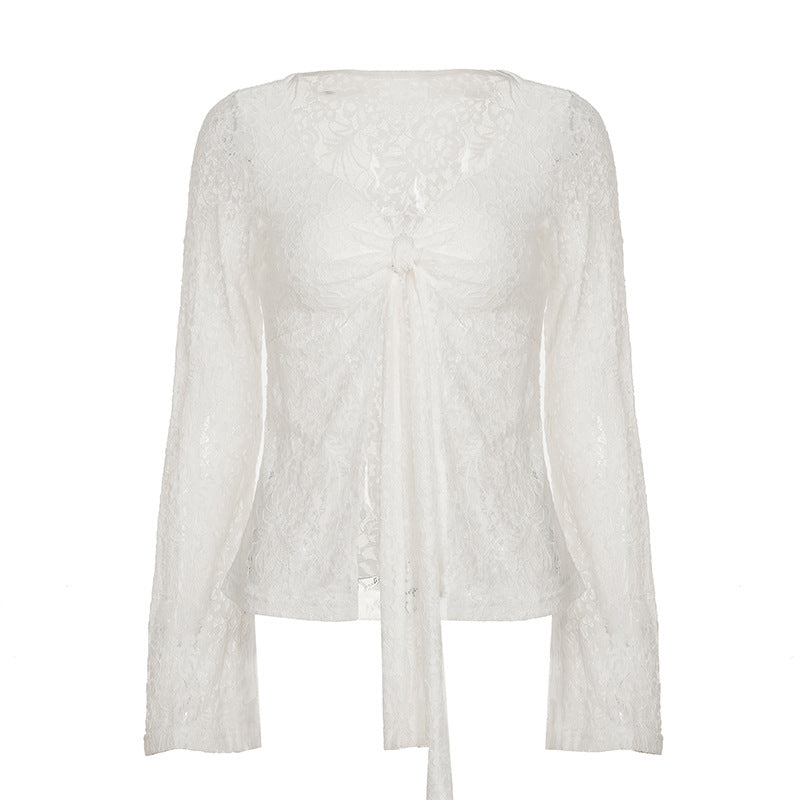 Dame spidsbluse med romantisk design Skovae