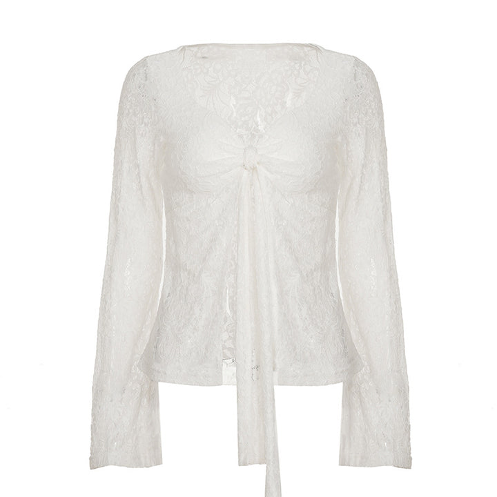 Dame spidsbluse med romantisk design Skovae