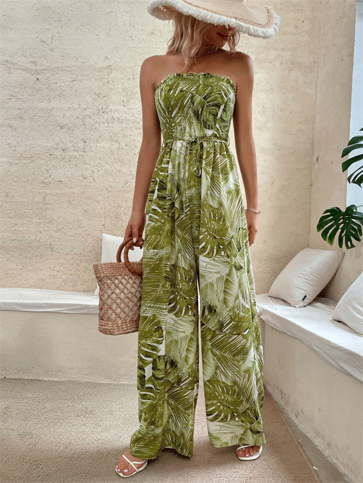 Dame sommerlig jumpsuit med palmemønster Stilla