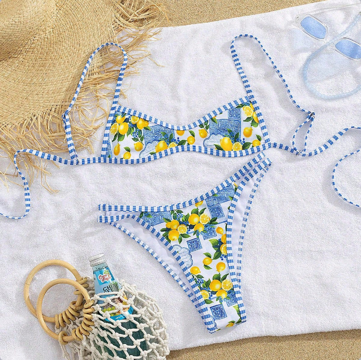 Dame Triangle-Bikini med blomstret design og bindedetaljer Skovae