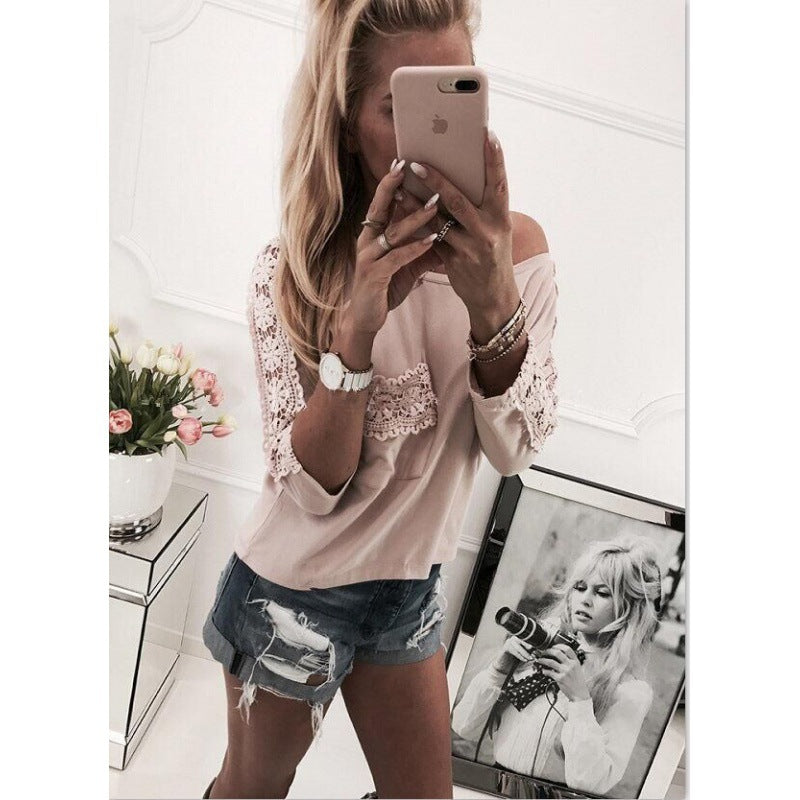 Kvinders off-shoulder top med blonderekoration og løs pasform Stilla