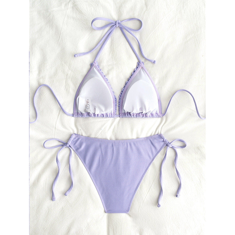 Dame Rynket Trekant Bikini Sæt Stilla 1750839758
