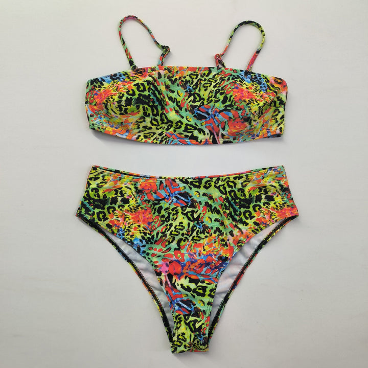 Damer Højskåret Bikini med farverigt Leopardmønster Skovae