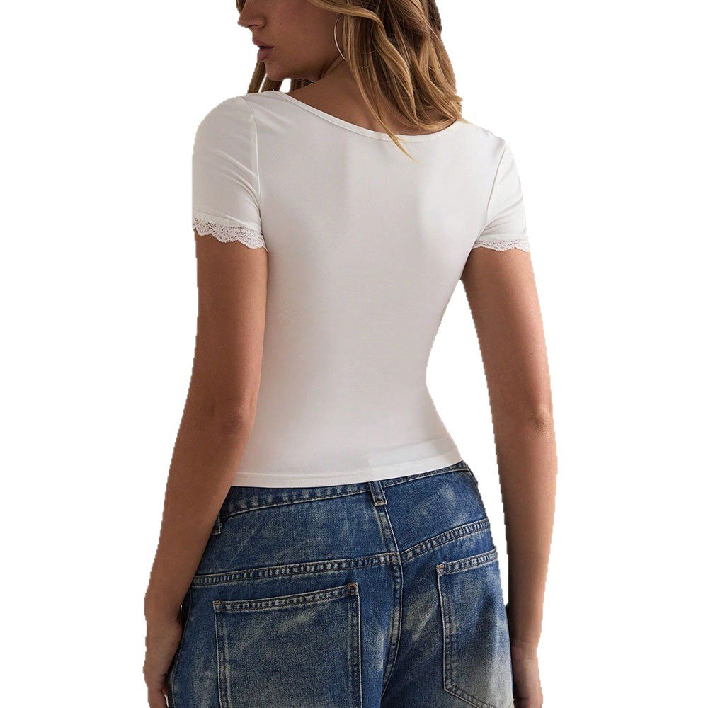 Dame top med romantiske blonde detaljer Stilla