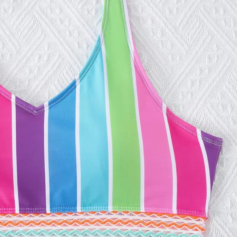 Dame bikini-sæt med bred farveblokdesign og høj talje Skovae