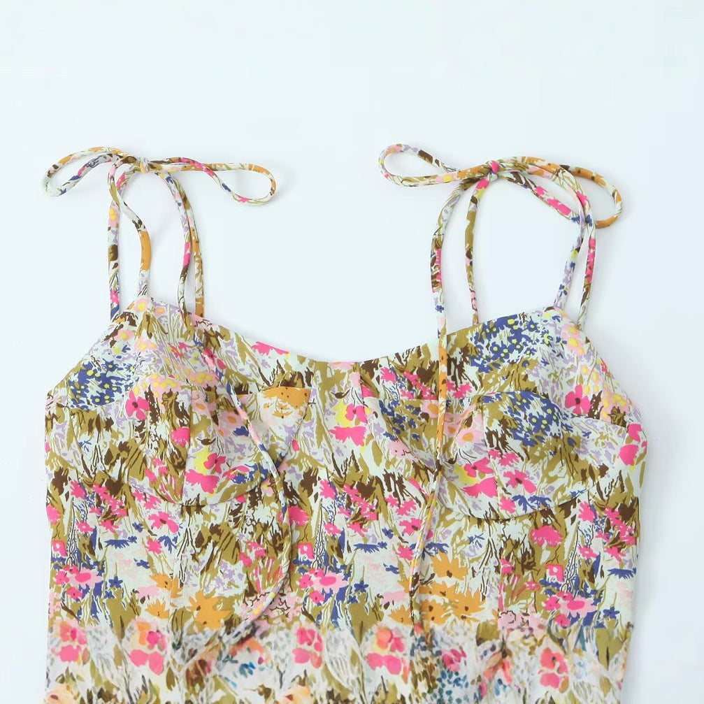 Dame Floral Midi Kjole med justerbare Spaghetti stropper Stilla
