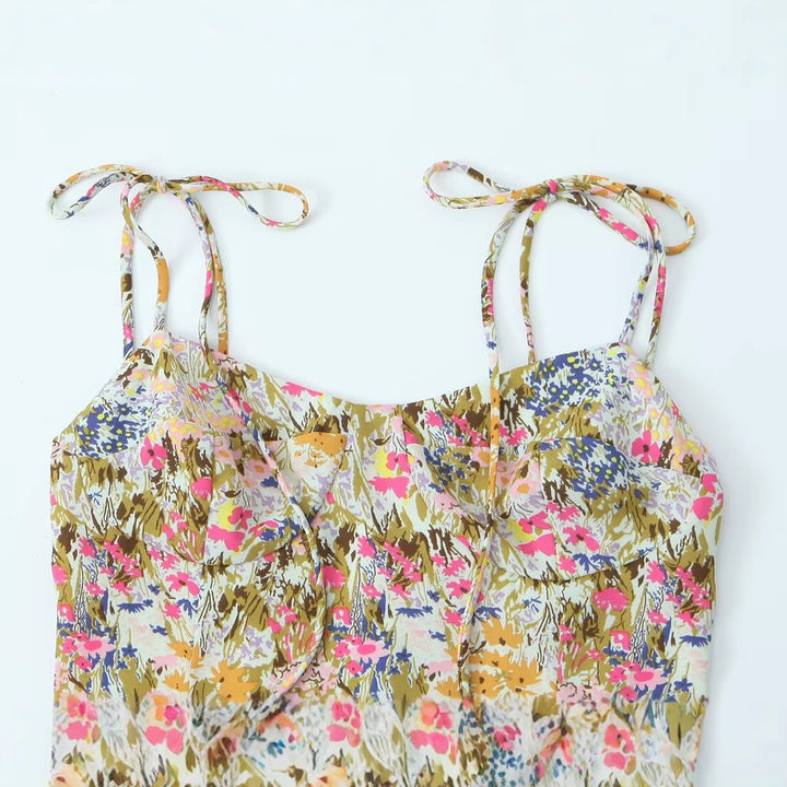 Dame Floral Midi Kjole med justerbare Spaghetti stropper Stilla