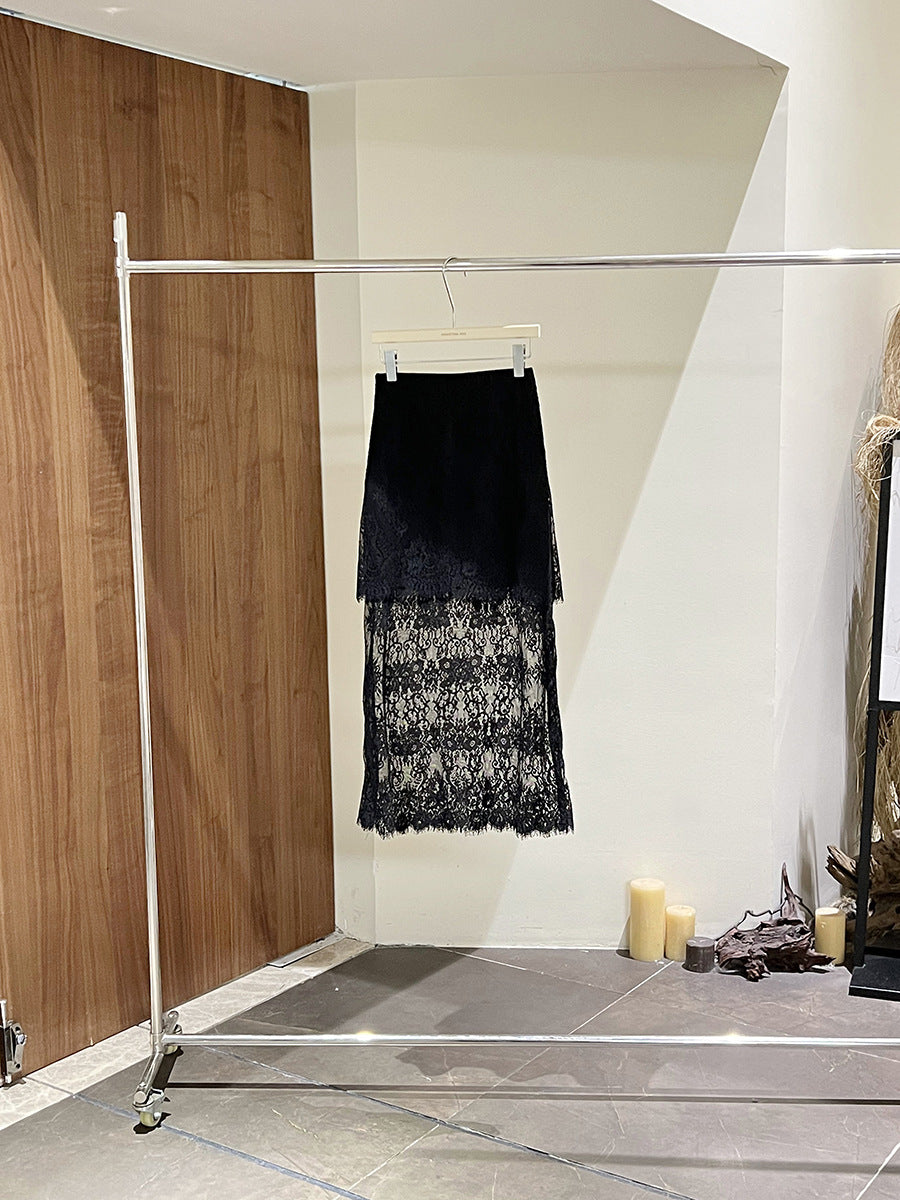 Dame spidstrømpe med gennemsigtig lacing-kant og elegant design Stilla