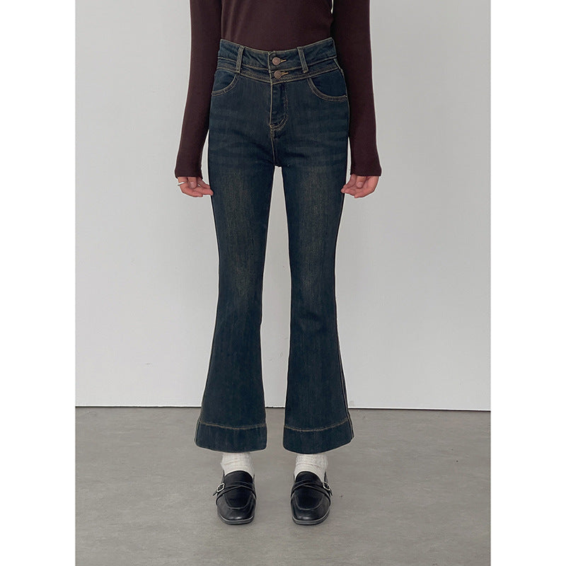 Dame Høj skåret Bootcut Jeans med elegante knapdetaljer Stilla