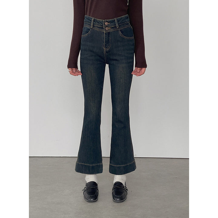 Dame Høj skåret Bootcut Jeans med elegante knapdetaljer Stilla