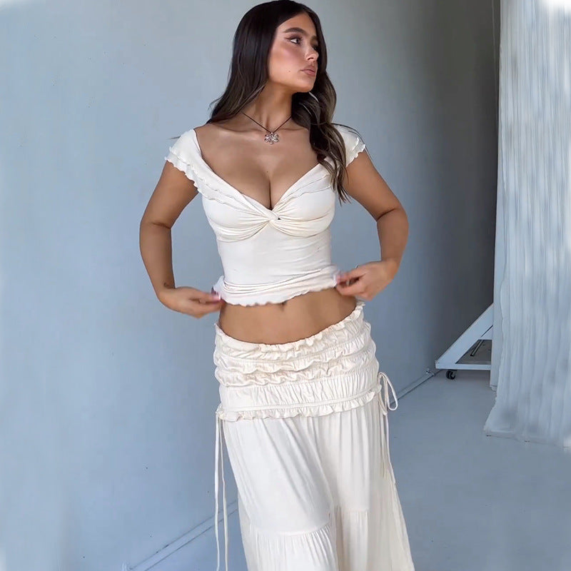 Dame Maxikjole med raffineret ruffle-design og elastisk talje Stilla