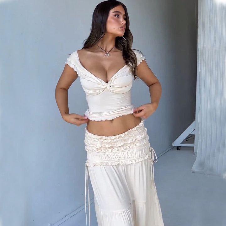 Dame Maxikjole med raffineret ruffle-design og elastisk talje Stilla