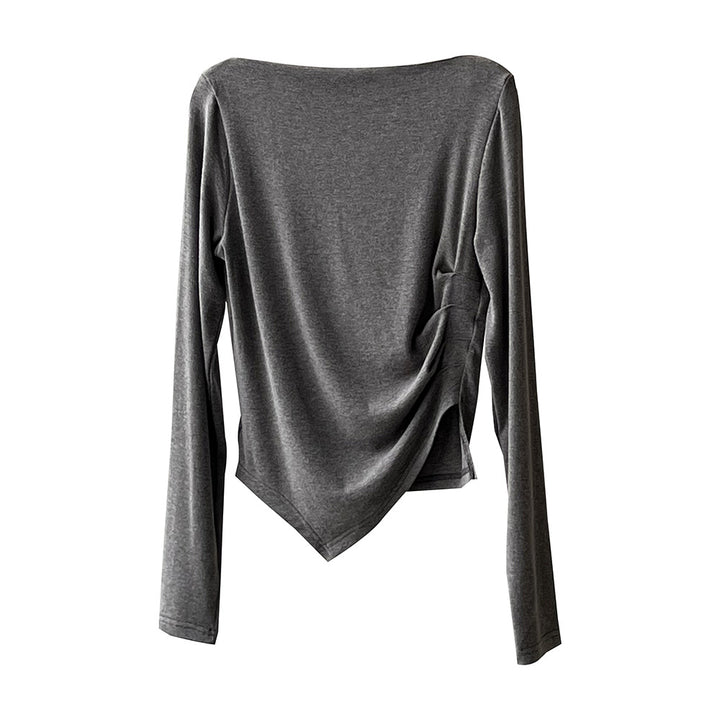 Dame afslappet langærmet skjorte med asymmetrisk snit og raffineret draperingsdesign Stilla