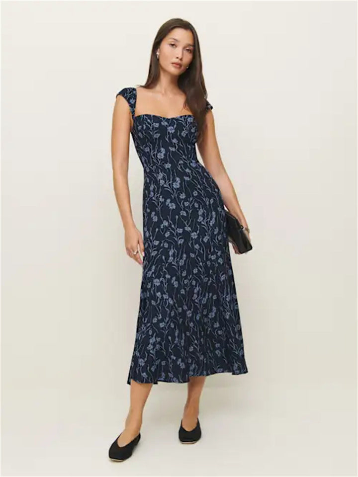 Dame Midi-kjole med elegant blomsterdesign og bandeau-udskæring Stilla