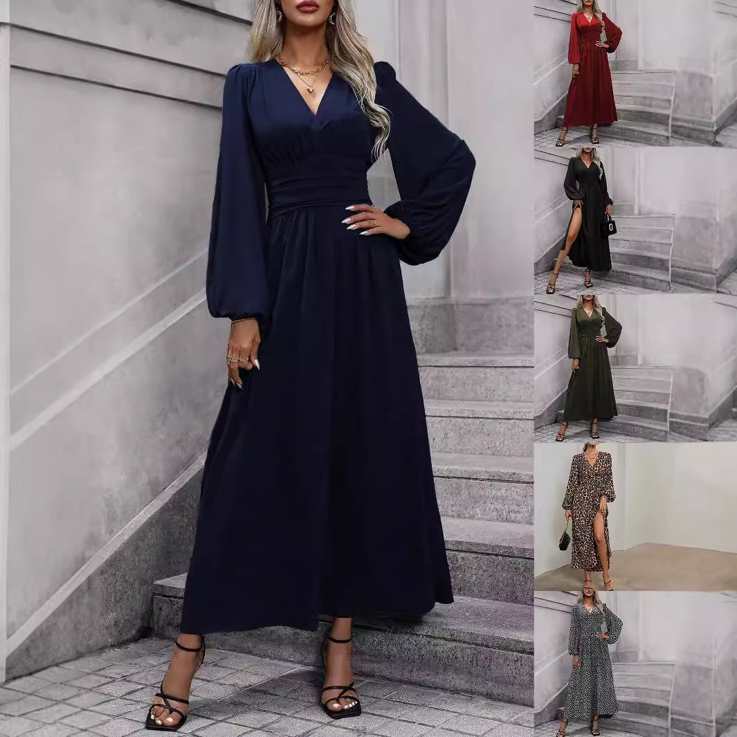 Dame Maxi-svøbe kjole med elegant slids og dyremønster Stilla