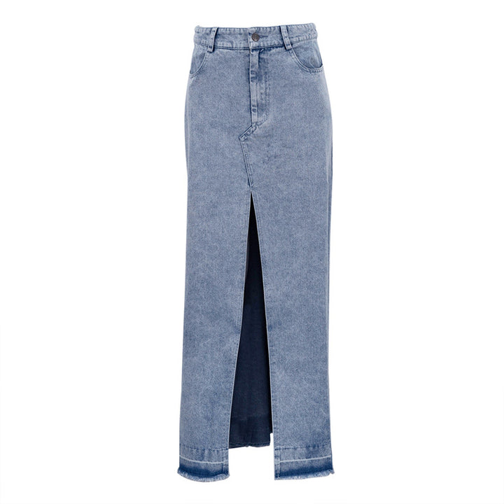Dame Denim Maxiskørt med sidelæg og høj talje Stilla