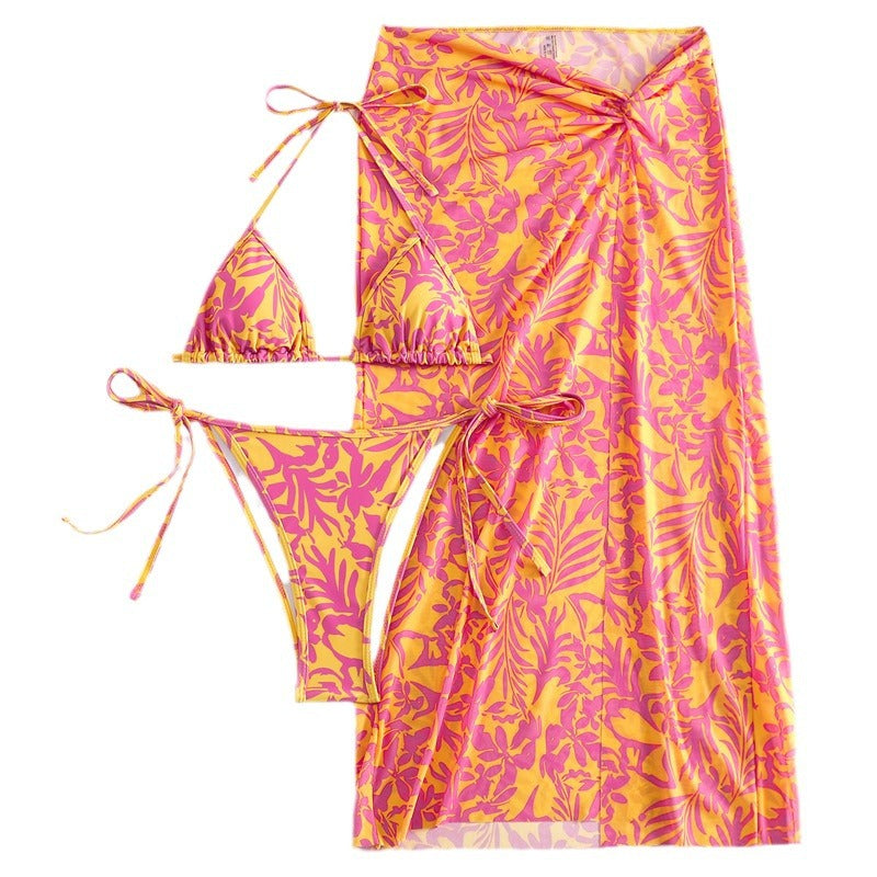 Dame bikini med blomsterprint og elegant strandindpakning Skovae