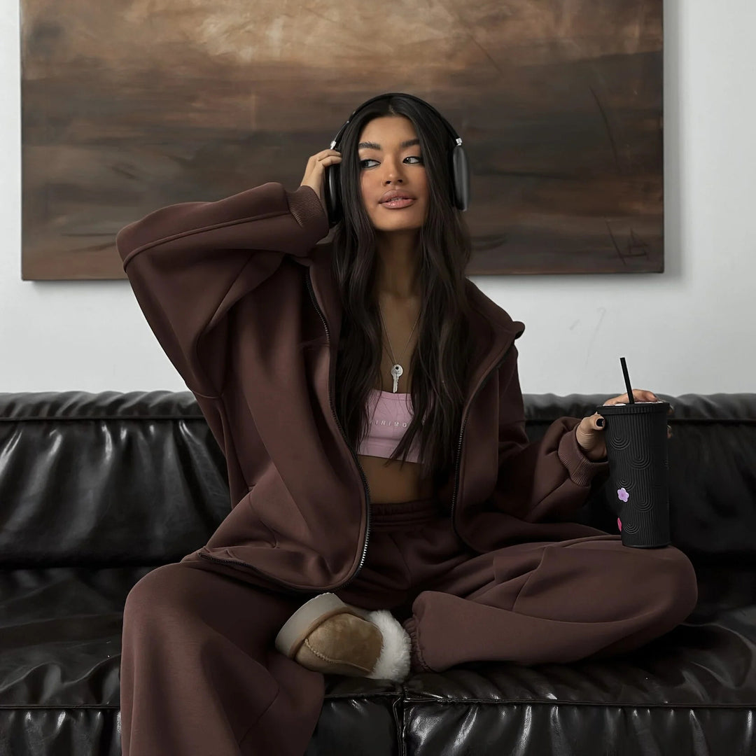 Kvinders afslappede oversized hoodie og jogger sæt med elastiske manchetter og behagelig pasform