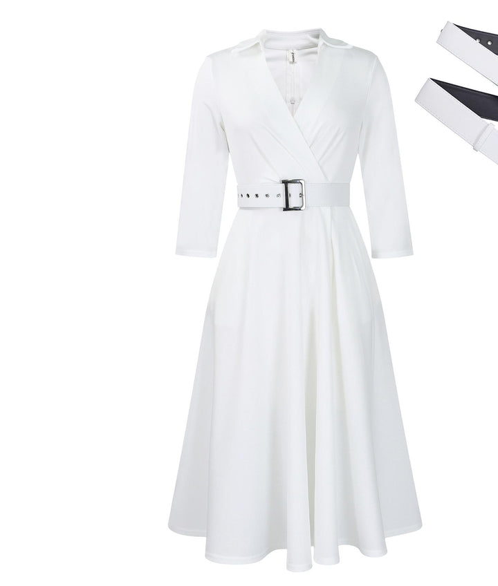 Dame seddelskjorte med figurformende bælte og elegant krave Stilla