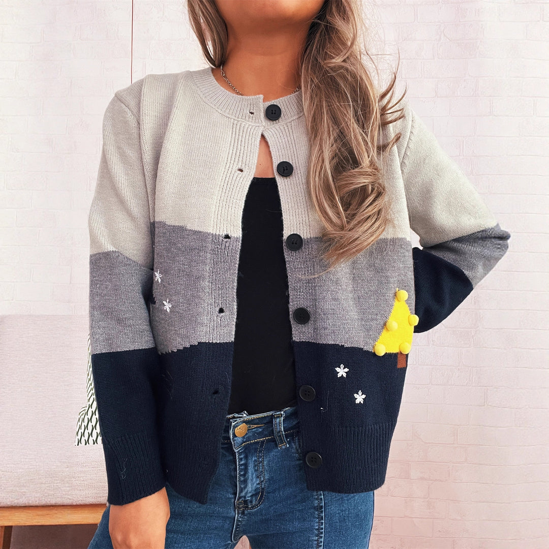 Damernes legesyge cardigan med kreative applikationer Stilla