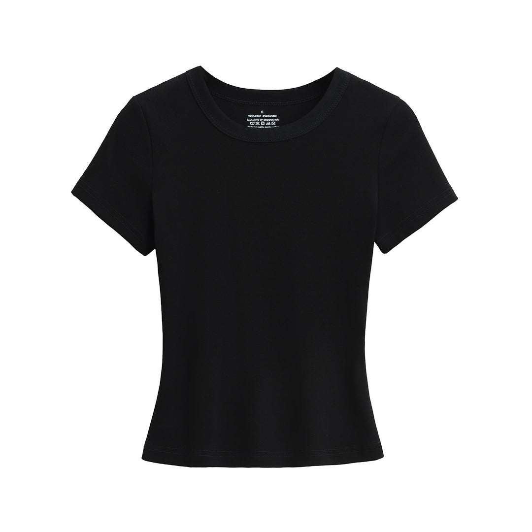 Dame klassisk Basic-T-shirt med elastisk bomuldsblanding og tætsiddende snit Stilla