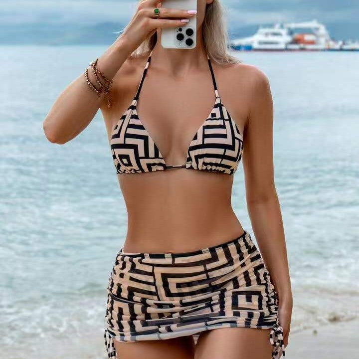 Dame bikini-sæt med aftageligt bustier-overdel og justerbart omslagsskjørt Skovae