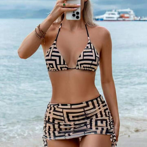Dame bikini-sæt med aftageligt bustier-overdel og justerbart omslagsskjørt Skovae