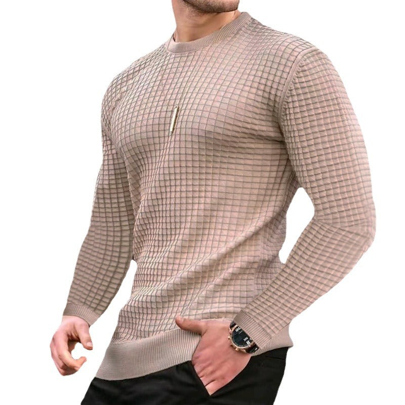 Herrer nan figurtilpasset waffle rundhalset sweater lavet af fint strik med ribkant Skovae