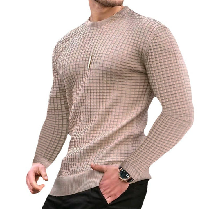 Herrer nan figurtilpasset waffle rundhalset sweater lavet af fint strik med ribkant Skovae