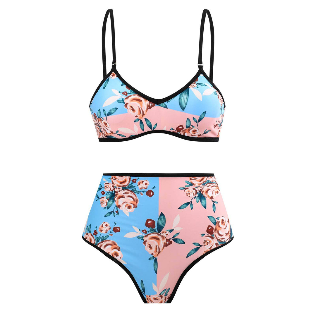 Dame Højskåret Bikini med blomster mønster og kontrasterende detalje Skovae