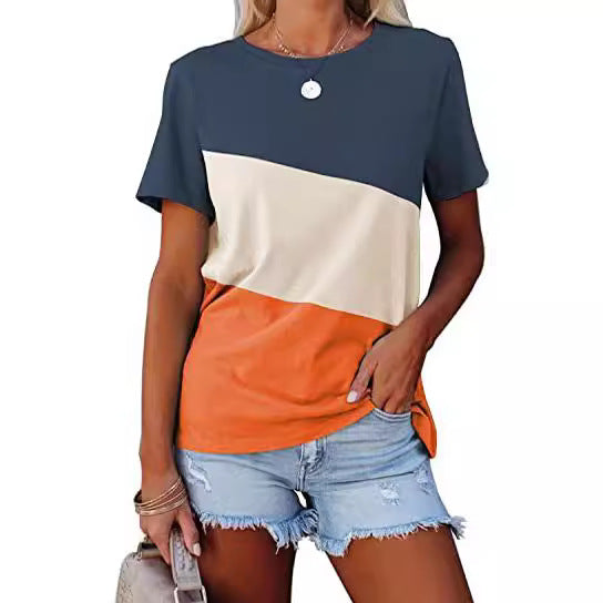 Dame Trendy Kortærmet T-Shirt med moderne Farveblokdesign Stilla