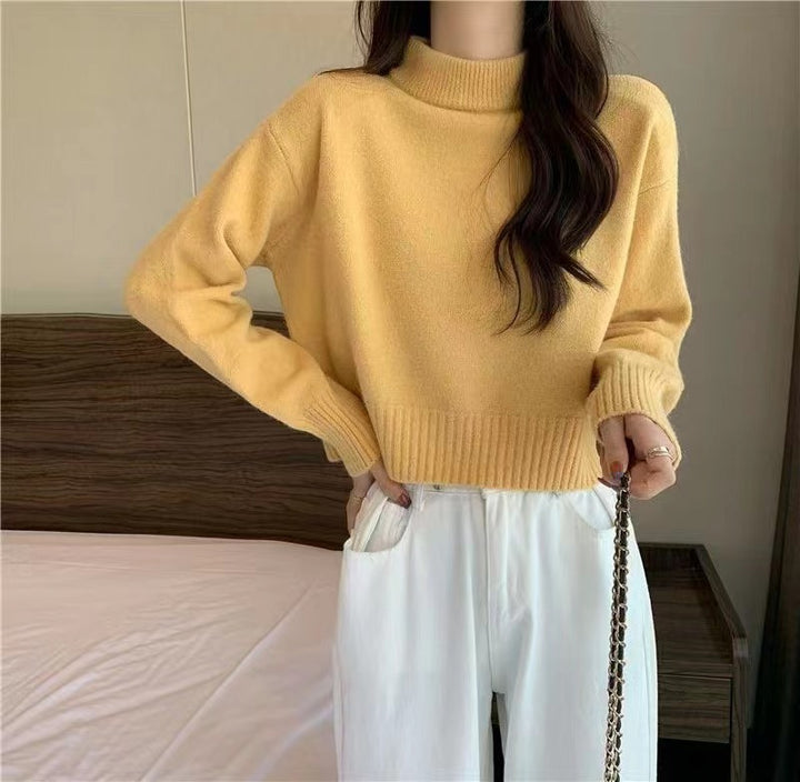Kvinders komfortable og elegante cropped sweater med høj krave Stilla
