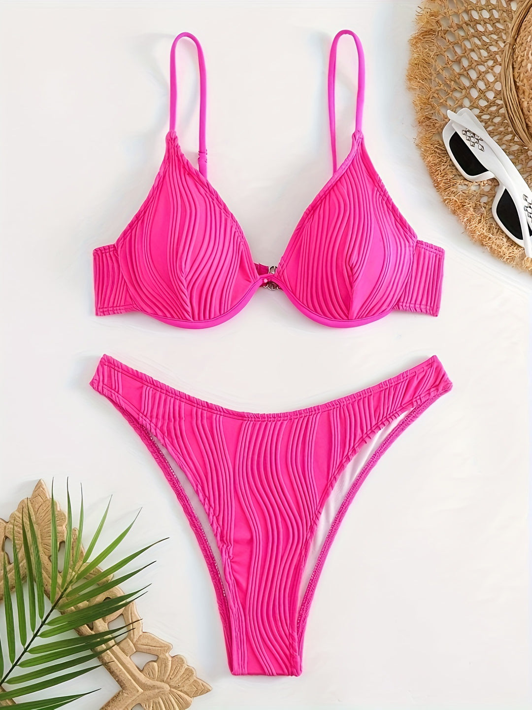 Dame bikini sæt med elegant plisseret mønster Skovae
