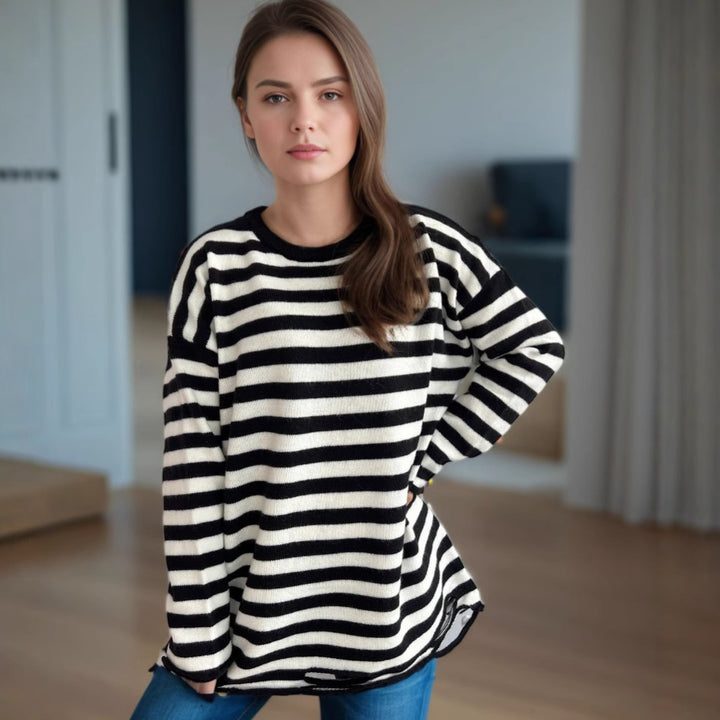 Kvinders strikket oversized sweater med afslappet stribemønster Stilla