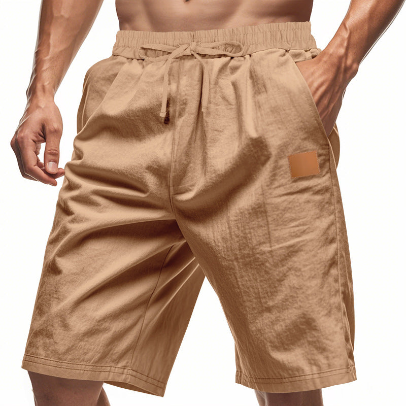 Herrer nano lette fritids-Bermudashorts med elastisk talje, snøre og diskret læderapplikation Skovae