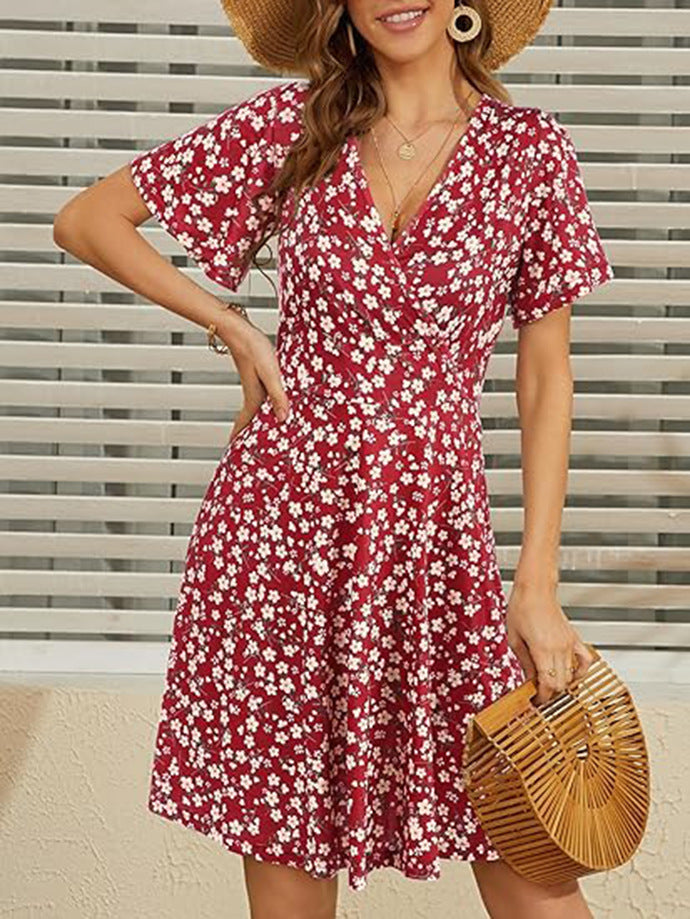 Dame Elegant Blomsterprint A-Linje Kjole Stilla