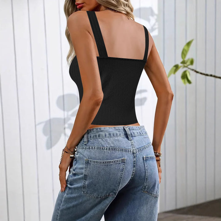 Kvinder Rib Crop Top med dekorative knapholdere Stilla