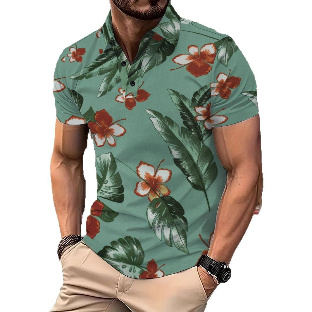 Herren Kortærmet Poloshirt med eksotisk blomsterdesign og åndbare egenskaber Stilla