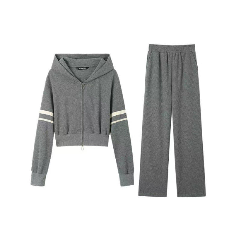 Kvindernes sporty hoodie og joggebuksen sæt med sporty lynlås og bred pasform Skovae