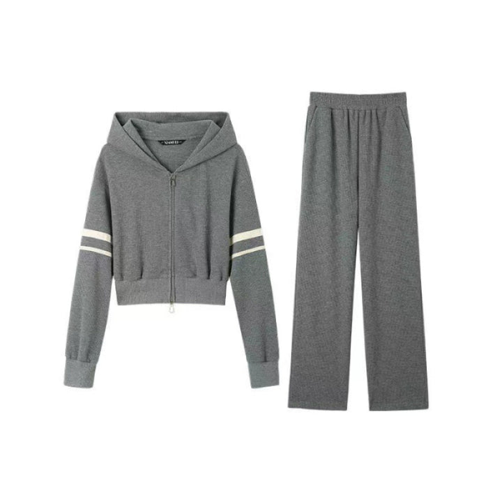 Kvindernes sporty hoodie og joggebuksen sæt med sporty lynlås og bred pasform Skovae