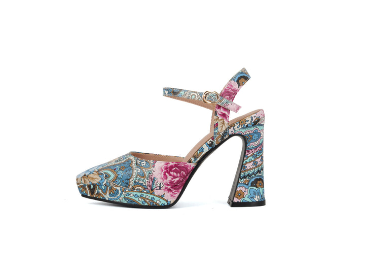 Femme High-Style Slingback Hælmule med dekorativt Floralprint Stilla
