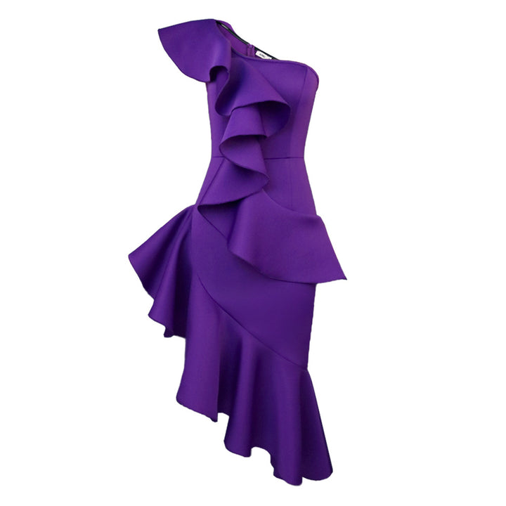 Dame Elegant Maxi Kjole med asymmetrisk flæse-design Skovae
