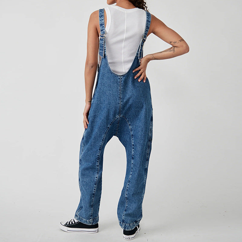Dame Casual Jumpsuit med dyb V-hals og praktiske lommer Stilla