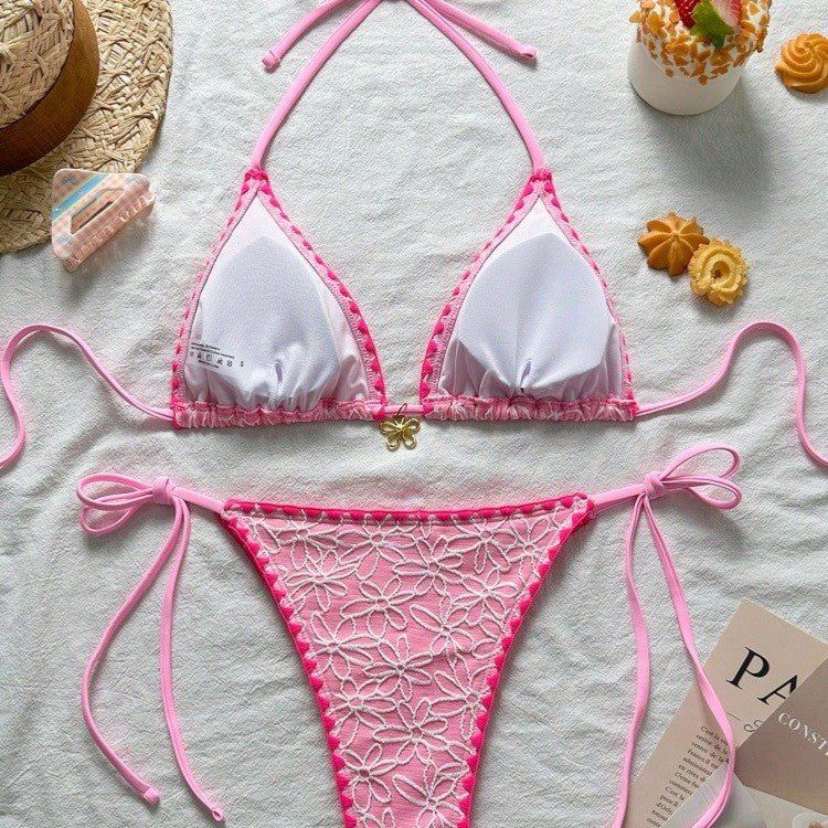 Dame Triangel-Bikini-Sæt med florale broderier Skovae