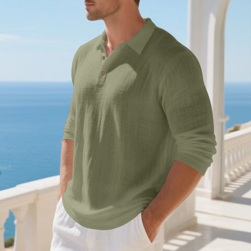 Herrer elegant Langærmet Henley-shirt med moderigtigt knapdesign og struktureret overflade Stilla