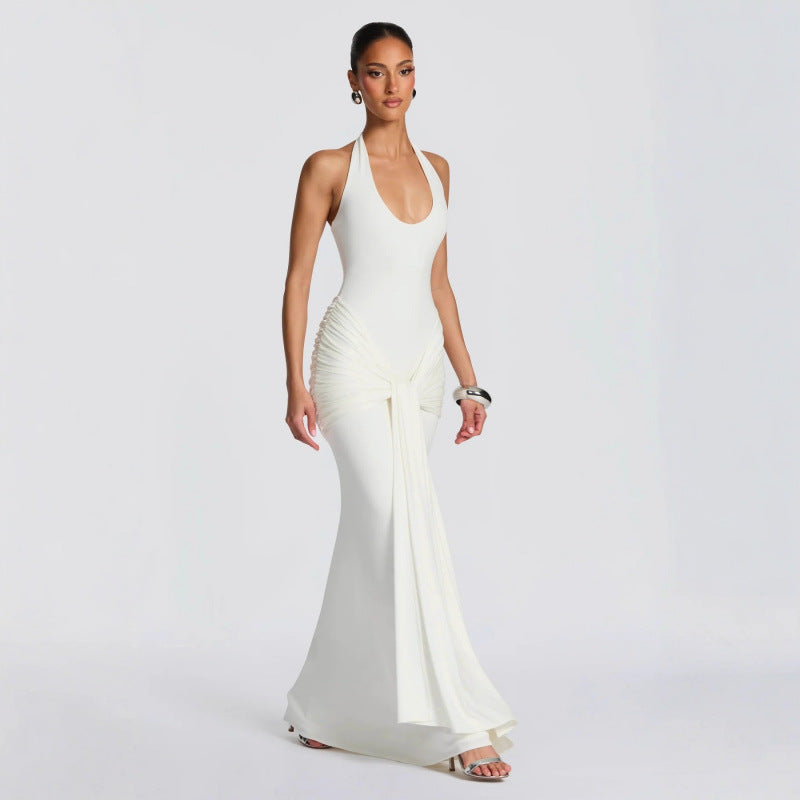 Damen Langes Wickelkleid mit tiefem V-Ausschnitt und Raffungen Skovae