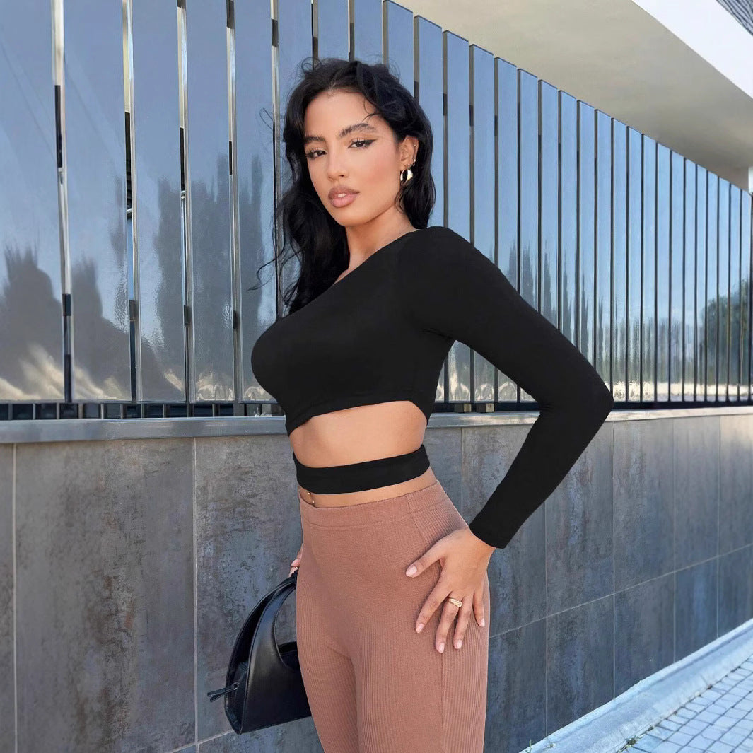 Kvindernes asymmetrisk cropped top med en lang ærme Stilla